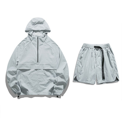 Sun Protection Clothing Set Outdoor Sports Ice Silk Thin Breathable Hooded Trendy Loose UV Protection Unisex