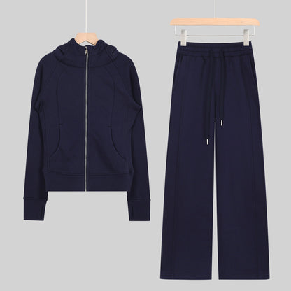 LULU Embroidered Hooded Zipper Cardigan Slim Fit Sweatshirt Set Fleece Lined Full Zipper Cardigan Jacket Gold Label