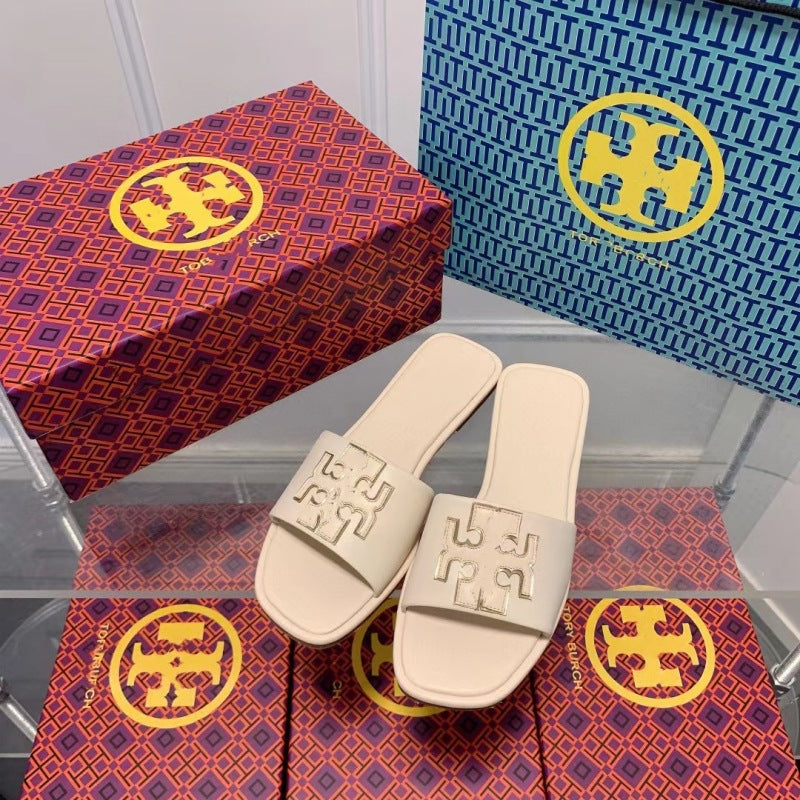 TB Wedge Sandals for Women Summer Outdoor New Fashion Square Toe Chunky Heel Casual One-Strap Slippers