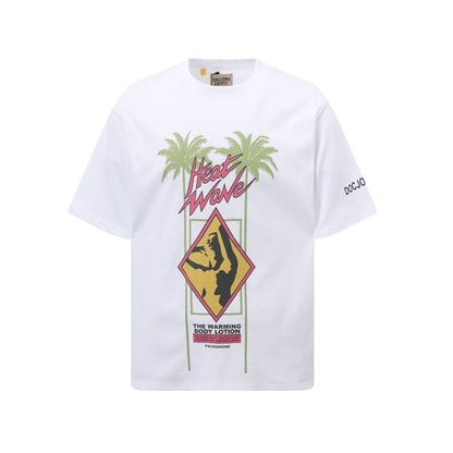 25SS Trendy Brand Palm Angel Flamingo Coconut Tree Print Short Sleeve T-Shirt Unisex High Street Half Sleeve