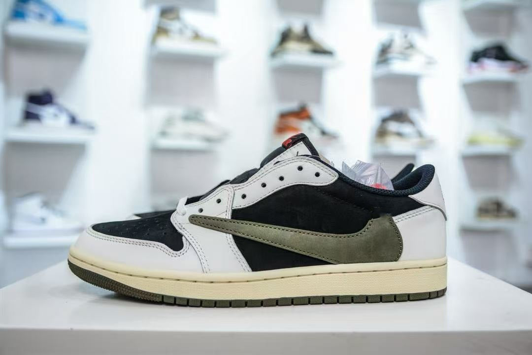 AJ1 Low-Top Basketball Shoes TS Collaboration Black Green Olive Couple Men Women Sports Sneakers