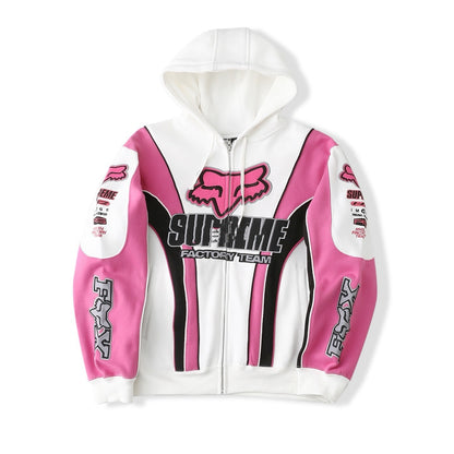 Sup x Fox Collab Fleece-Lined Zip-Up Hooded Sweatshirt Jacket Unisex