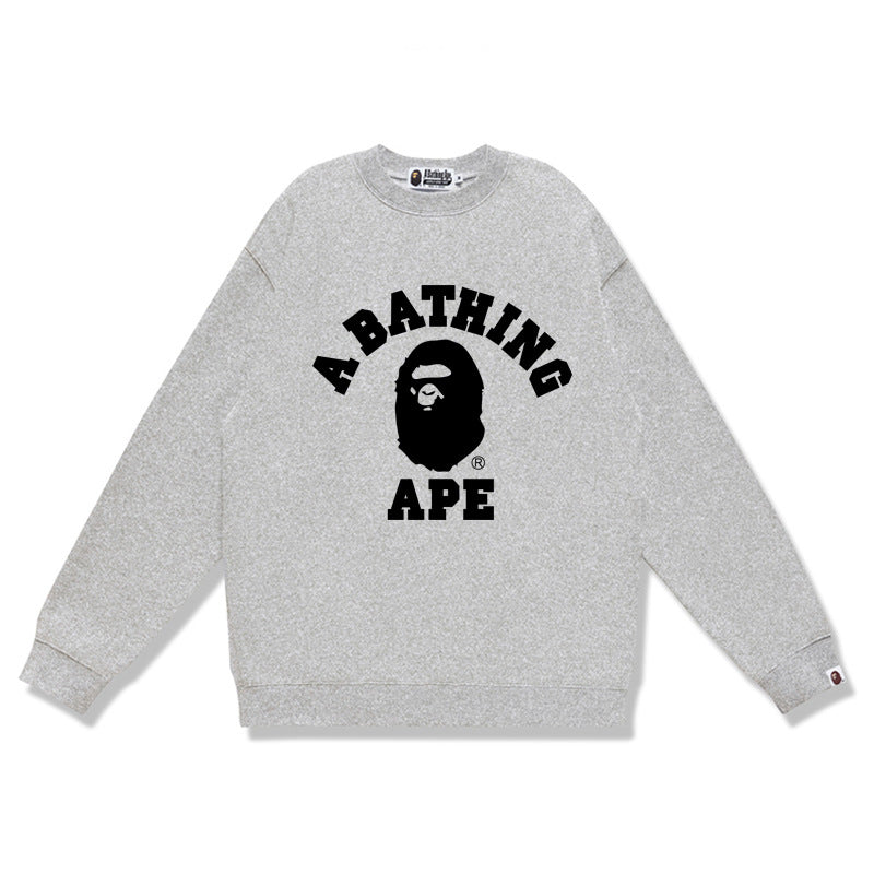GMabcd Terry Sweatshirt for Men, Autumn and Winter Long Sleeve Letter Print Loose Round Neck Pullover Casual Top Trendy
