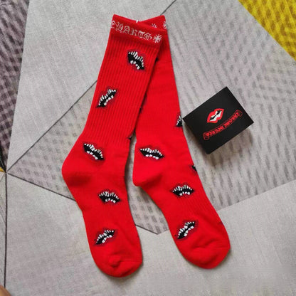 GM CHeart Socks CH Striped Letter Red Lip Embroidery Logo Towel Bottom Sports Trendy Socks