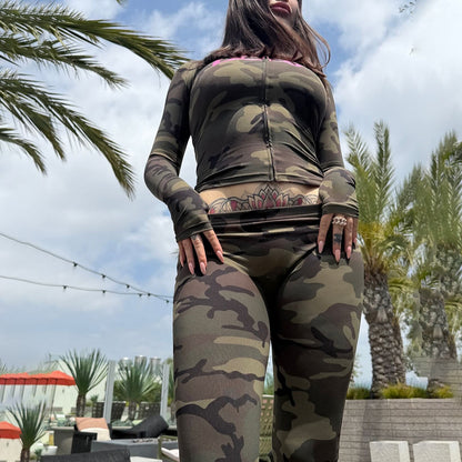 2025 Autumn Women's New Fashion Hooded Camouflage Print Long Sleeve Sports Trendy Slim Fit Long Pants Two-Piece Set