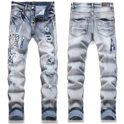 GMAM Heavy Craft Washed Distressed High Street Embroidered Unisex Jeans
