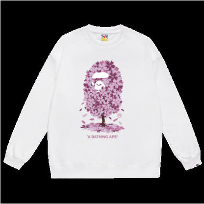 Terry Sweatshirt with Ape Man Letter Print, Unisex, Pure Cotton, Loose Fit, Thin, Crew Neck Pullover Top, Outerwear