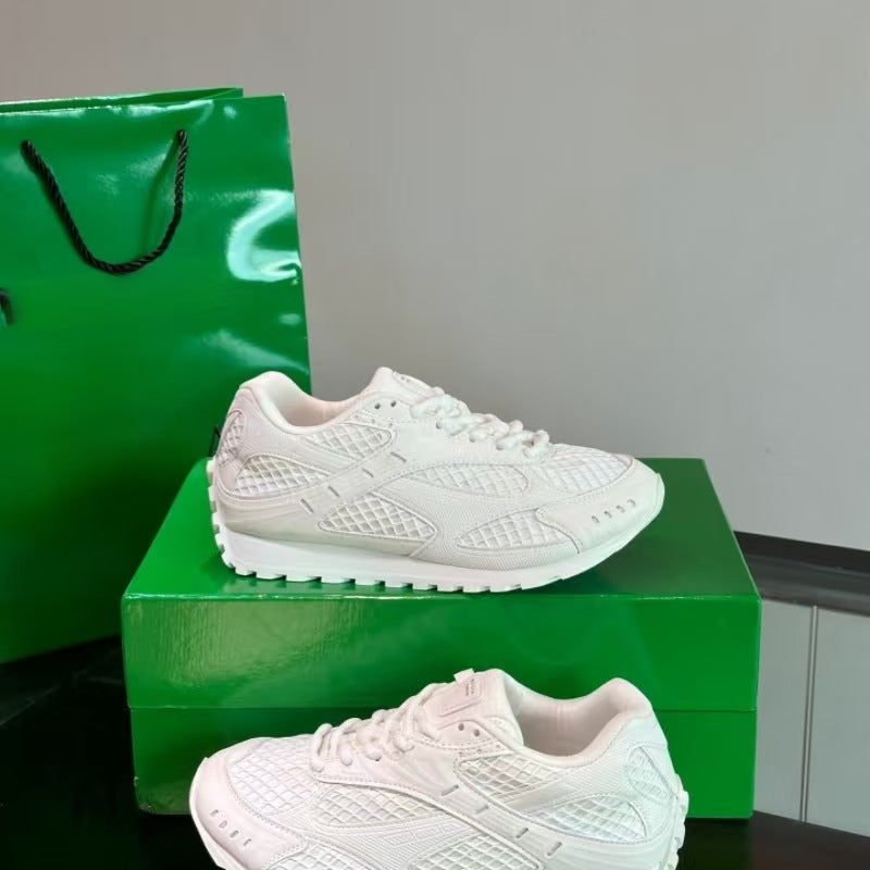 GMabcd New Casual Genuine Leather Mesh Patchwork Dad Shoes Versatile Fashion Couple Lace-up Sneakers