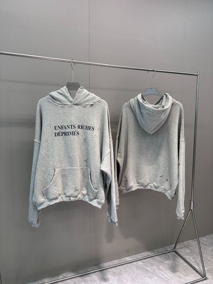 High-Quality ERD Melancholy Rich Second Generation Hooded Sweatshirt Washed Vintage Distressed Jacket Autumn Winter Zipper Coat
