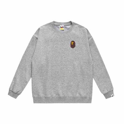 Terry Sweatshirt with Ape Man Letter Print, Unisex, Pure Cotton, Loose Fit, Thin, Crew Neck Pullover Top, Outerwear