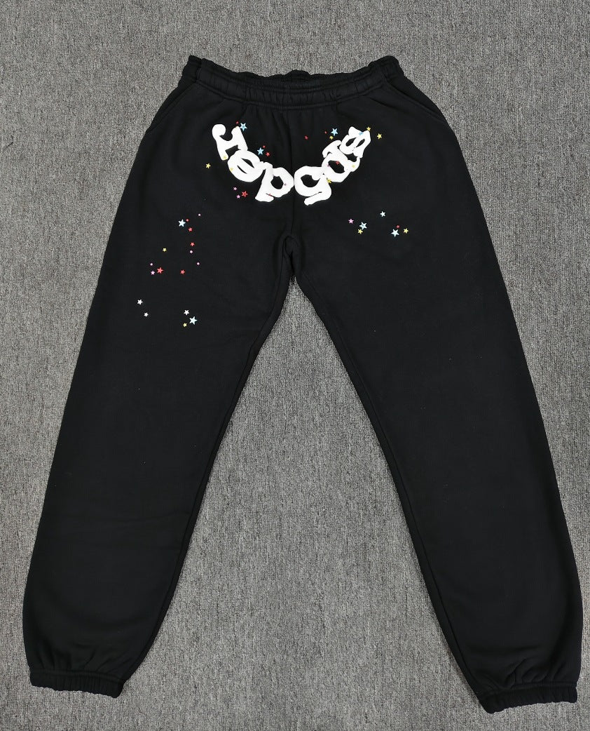 [Fleece Lined]Young Thug American Style Brand Sp5DER 555555 Spider Web Foam Print Casual Unisex Sweatpants