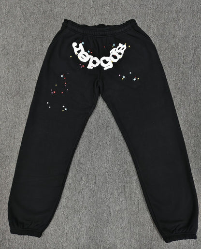 [Fleece Lined]Young Thug American Style Brand Sp5DER 555555 Spider Web Foam Print Casual Unisex Sweatpants