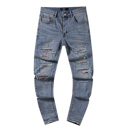 Jeans Washed and Distressed Retro Tattered Jeans Splash Ink Ruffle Handsome and Beautiful Style