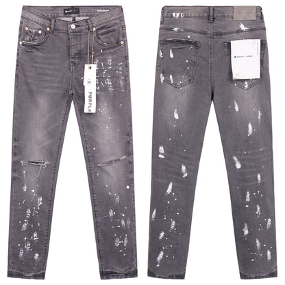 Jeans Washed and Distressed Retro Tattered Jeans Splash Ink Ruffle Handsome and Beautiful Style