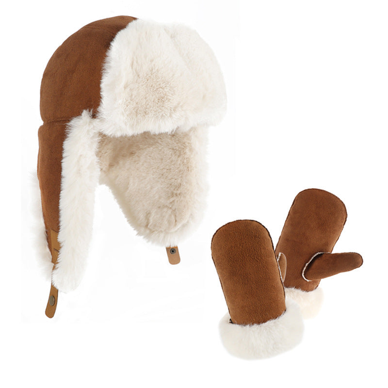 Winter children Lei Feng hat gloves two sets plush thick windproof ear protection hat warm riding ski hat