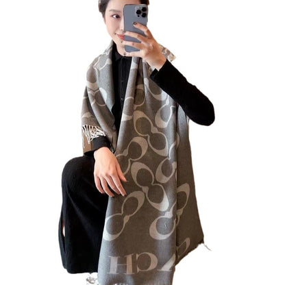 Autumn and Winter New Cashmere Light Luxury Scarf for Women Long Fashion Warm Double-Sided Tassel Dual-Use Shawl All-Match Scarf
