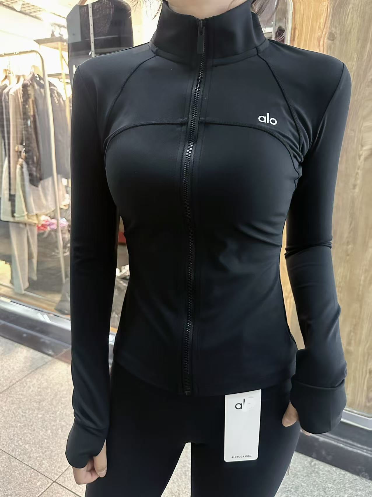 A-L-O Yoga Yoga Wear Stand Collar Sports Jacket Women Slimming Versatile Fitness Wear Stretchy Tight Long Sleeve