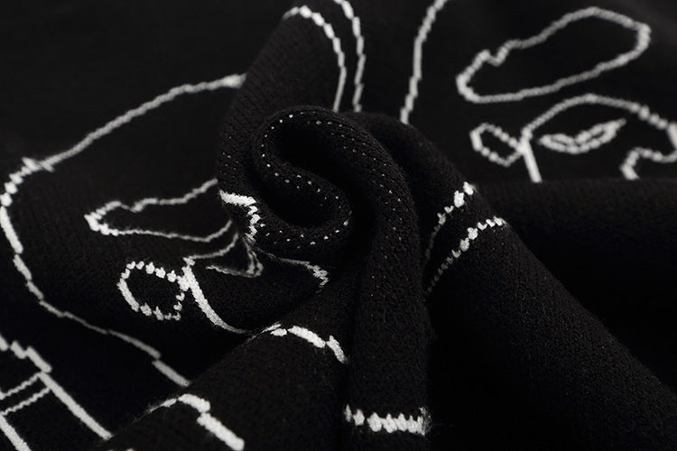 Trendy Brand Knitted Sweater Ape Head Round Neck Pullover Printed Casual Loose Fit Autumn Winter Top