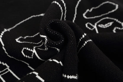Trendy Brand Knitted Sweater Ape Head Round Neck Pullover Printed Casual Loose Fit Autumn Winter Top
