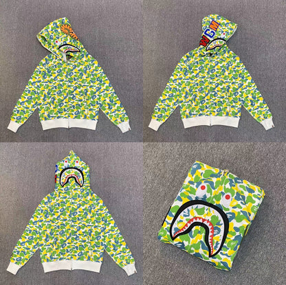 Fashion Brand Shark Camouflage Zipper Sweater Men and Women Couple Loose Cotton Fleece-lined Hooded Cardigan Coat Men