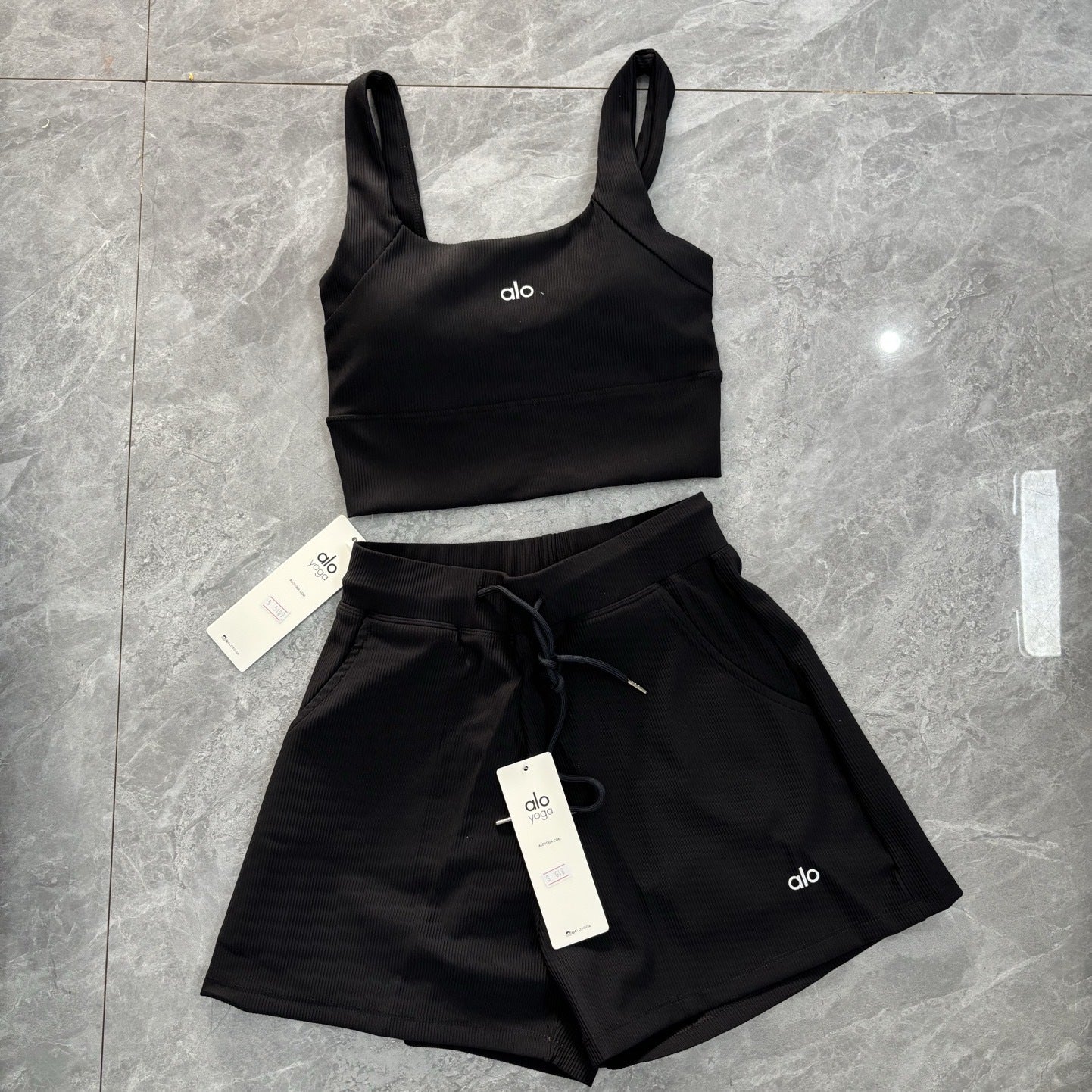 Al Yoga Bra High Elasticity Sleeveless Waffle Solid Color Tank Top Shorts Casual Set Yoga Fitness