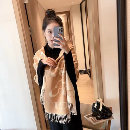 Autumn and Winter New Cashmere Light Luxury Scarf for Women Long Fashion Warm Double-Sided Tassel Dual-Use Shawl All-Match Scarf