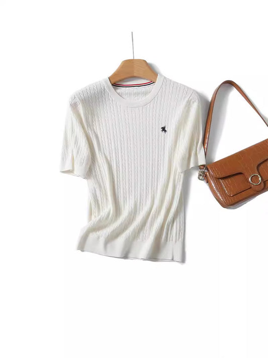 Miu Series Spring and Summer round Neck Embroidered Ruff Pony Fashion Simple Knitwear Female Tn2258 Fashion All-Matching