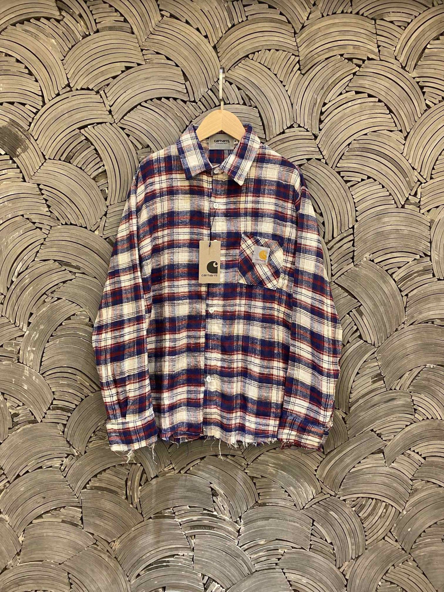 Carhartt Pure Cotton Brushed Embroidered Logo Plaid Element Heavyweight Frayed Edge Shirt for Men and Women Couples