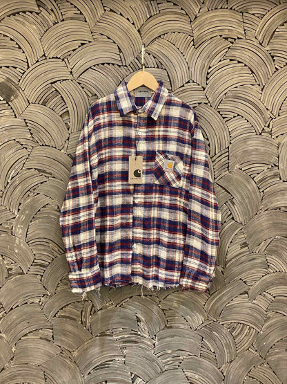 Carhartt Pure Cotton Brushed Embroidered Logo Plaid Element Heavyweight Frayed Edge Shirt for Men and Women Couples