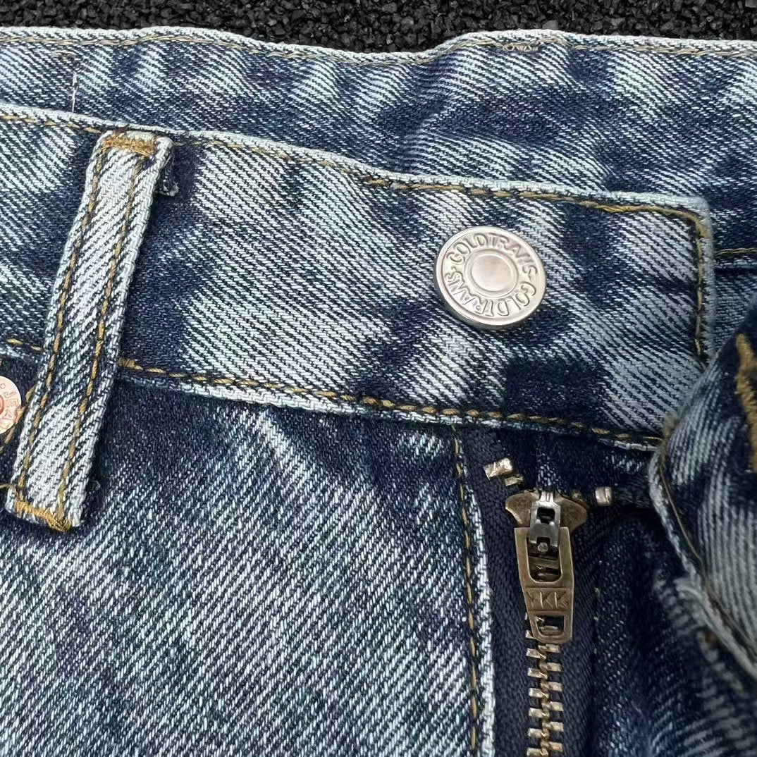 Cleanfit Ice Blue Marble Style Washed Vintage Flared Jeans Distressed Vibes