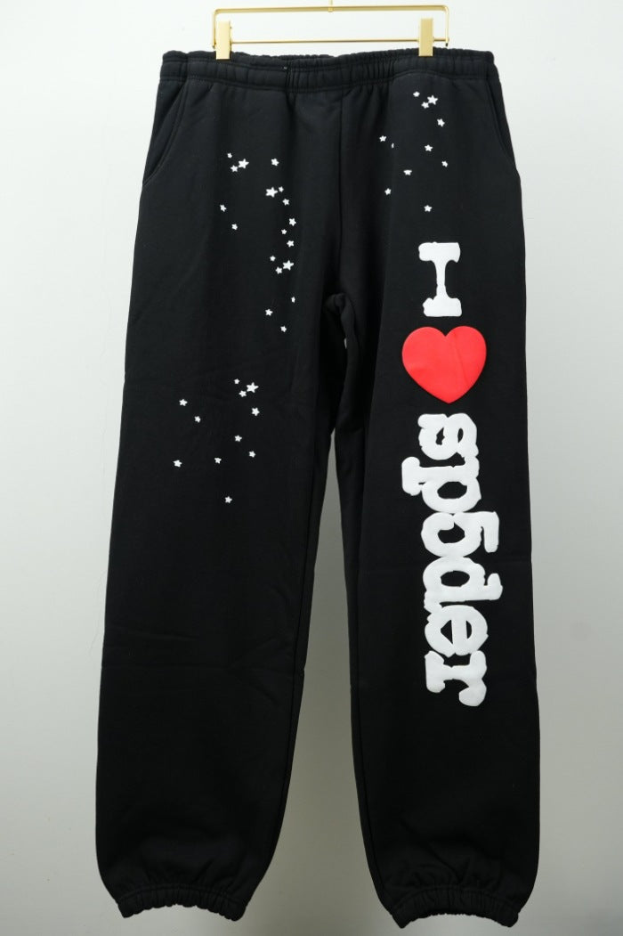 [Fleece Lined]Young Thug American Style Brand Sp5DER 555555 Spider Web Foam Print Casual Unisex Sweatpants
