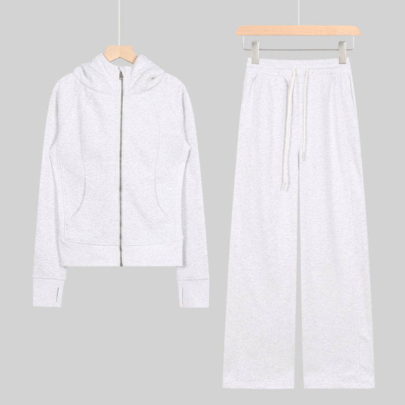 LULU Embroidered Hooded Zipper Cardigan Slim Fit Sweatshirt Set Fleece Lined Full Zipper Cardigan Jacket Gold Label