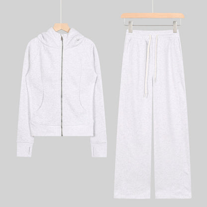 LULU Embroidered Hooded Zipper Cardigan Slim Fit Sweatshirt Set Fleece Lined Full Zipper Cardigan Jacket Gold Label