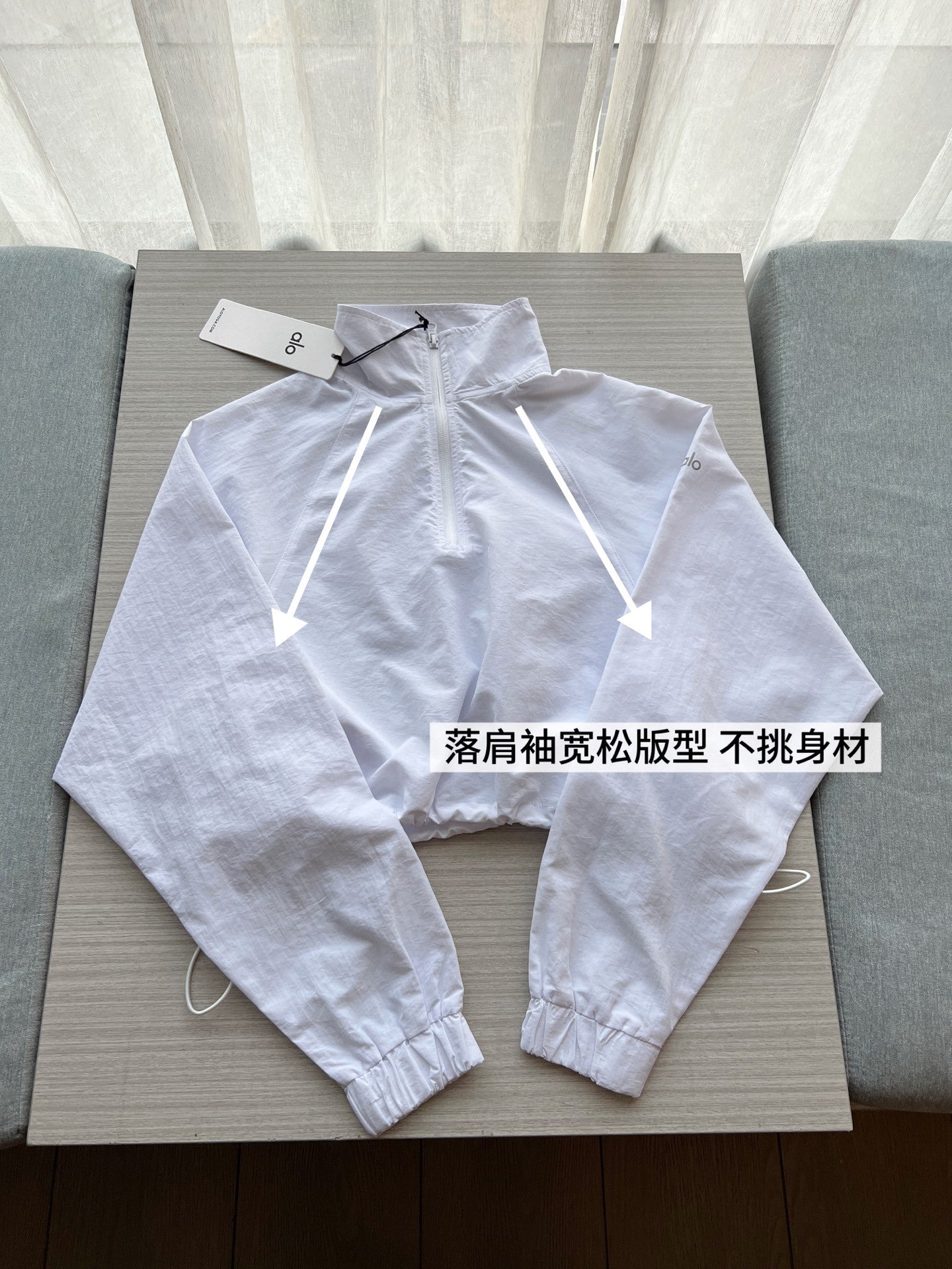 A-L Half-Zip Sun Protection Jacket Short Cropped Stand Collar Set Women's Sports Casual Pullover Top + Shorts