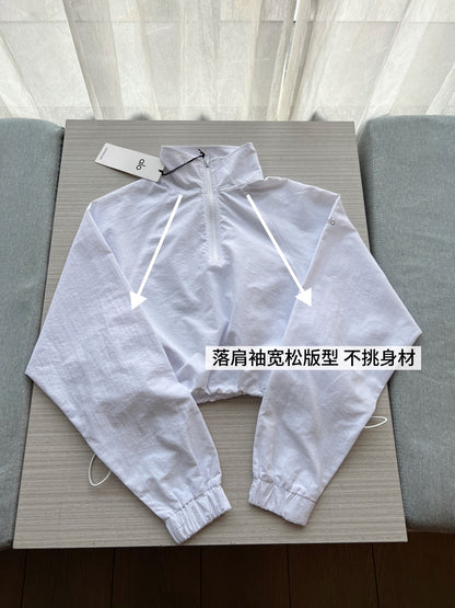 A-L Half-Zip Sun Protection Jacket Short Cropped Stand Collar Set Women's Sports Casual Pullover Top + Shorts