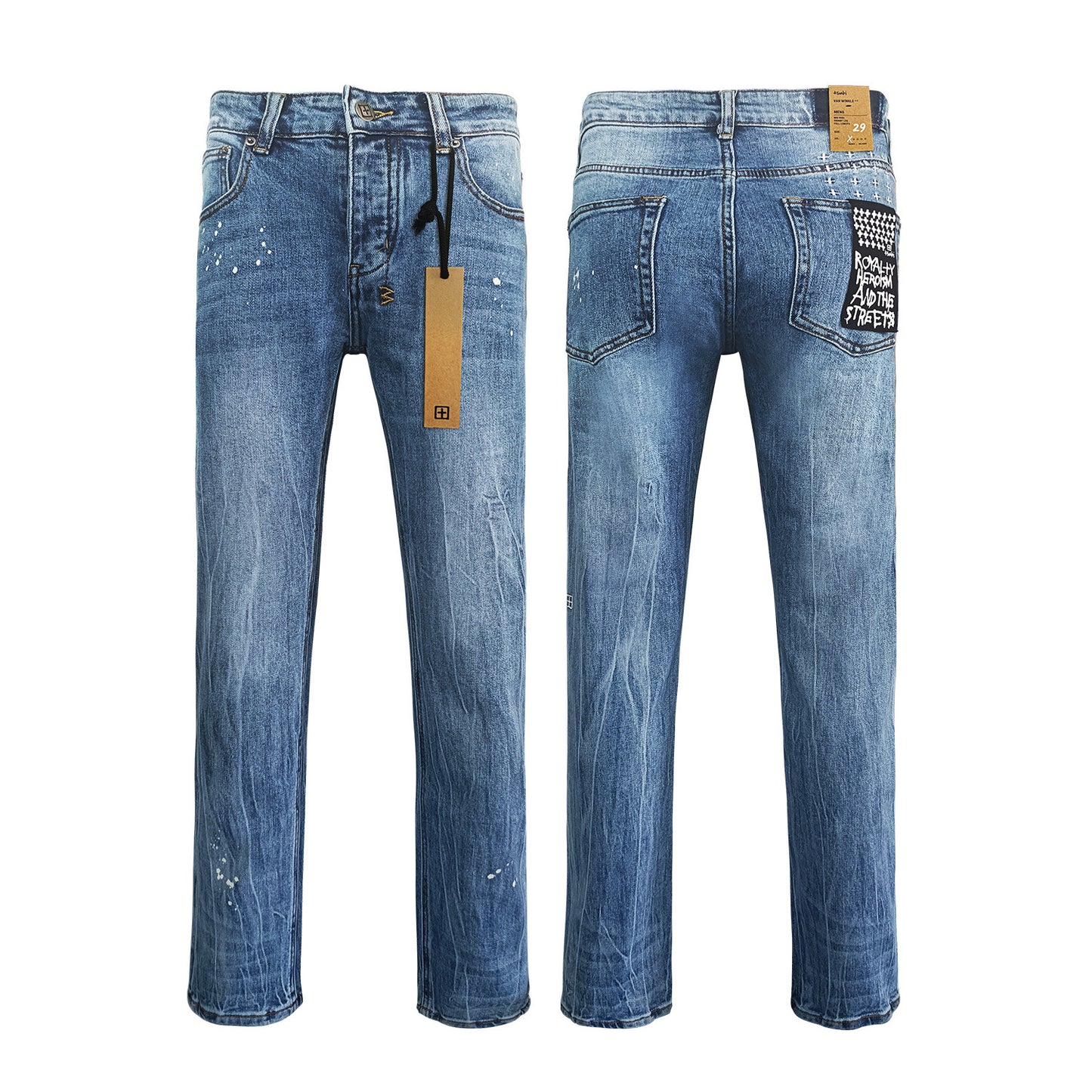 Men's KSB Jeans Straight Leg Ripped Stretch American High Street Casual Men's Jeans