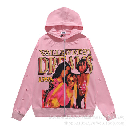 1996 Embroidered Logo Letter Zip-Up Loose-Fit Unisex Hooded Sweatshirt (Part 2)