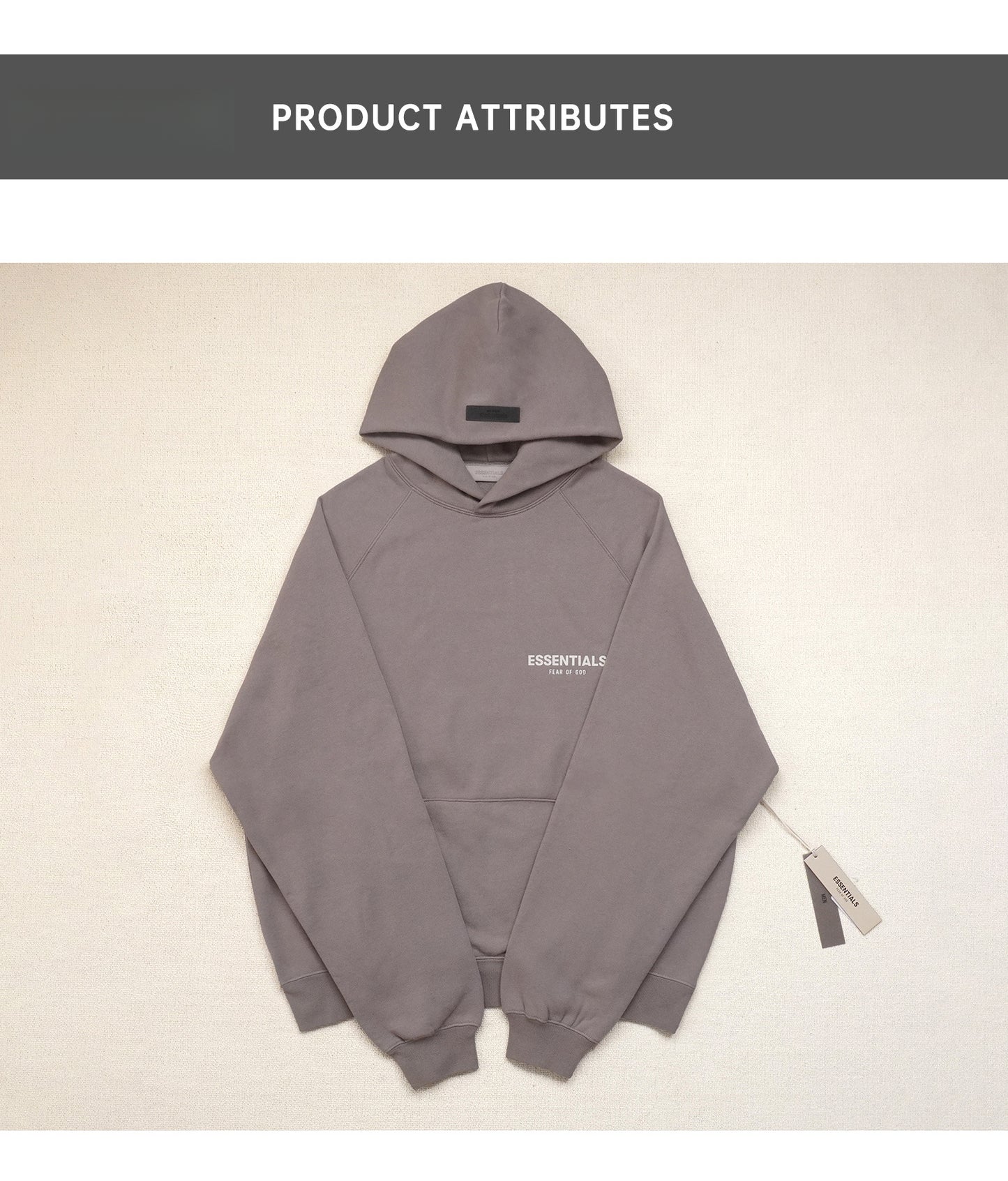 ESSENTIALS HOODIE FOG Season 8 Flocked Small Label Versatile Hooded Sweatshirt Fleece Lined