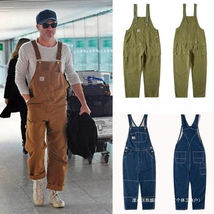 GMTTY Overalls for Men and Women Couples, Spring and Autumn Loose Straight-Leg Denim Jumpsuit