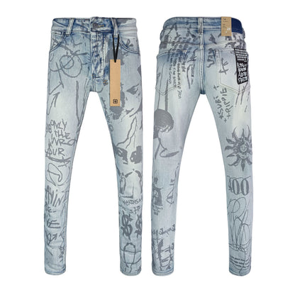 Men's KSB Jeans Straight Leg Ripped Stretch American High Street Casual Men's Jeans