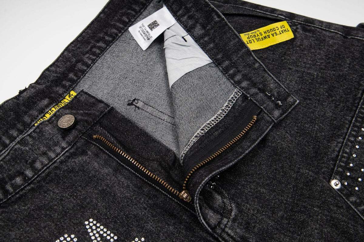 That's A Awful Lot of Cough Syrup Rhinestone Washed Denim Streetwear Pants