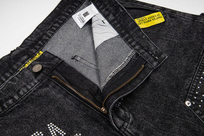 That's A Awful Lot of Cough Syrup Rhinestone Washed Denim Streetwear Pants