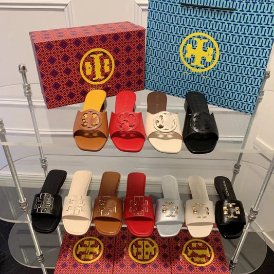 TB Wedge Sandals for Women Summer Outdoor New Fashion Square Toe Chunky Heel Casual One-Strap Slippers