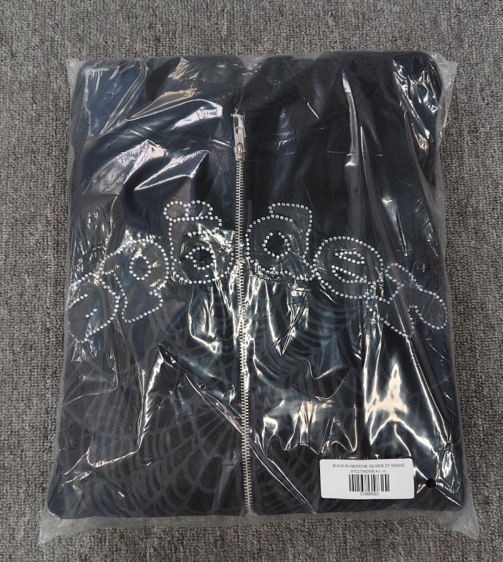 Trendy Brand Hoodie Casual Jacket Letter Black Strap Rhinestone Zipper Sp5-der Sweatshirt Men