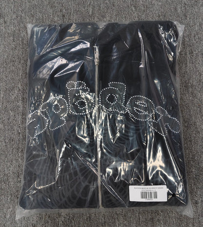 Trendy Brand Hoodie Casual Jacket Letter Black Strap Rhinestone Zipper Sp5-der Sweatshirt Men