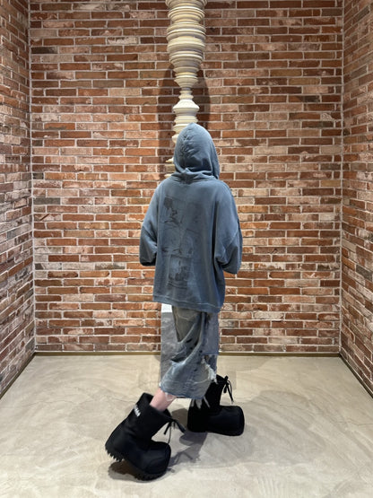 High-Quality ERD Melancholy Rich Second Generation Hooded Sweatshirt Washed Vintage Distressed Jacket Autumn Winter Zipper Coat