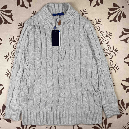 Real Shot RL Raffi Pony Label Embroidered Knit Sweater Men Autumn Winter Stand Collar Cable Couple Half Zip Sweater Women