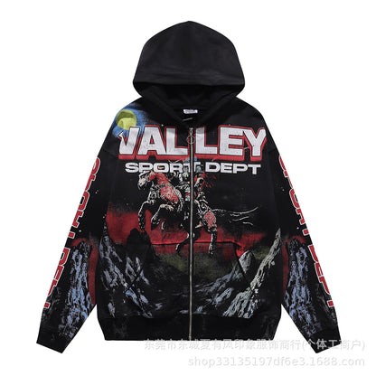 1996 Embroidered Logo Letter Zip-Up Loose-Fit Unisex Hooded Sweatshirt (Part 2)