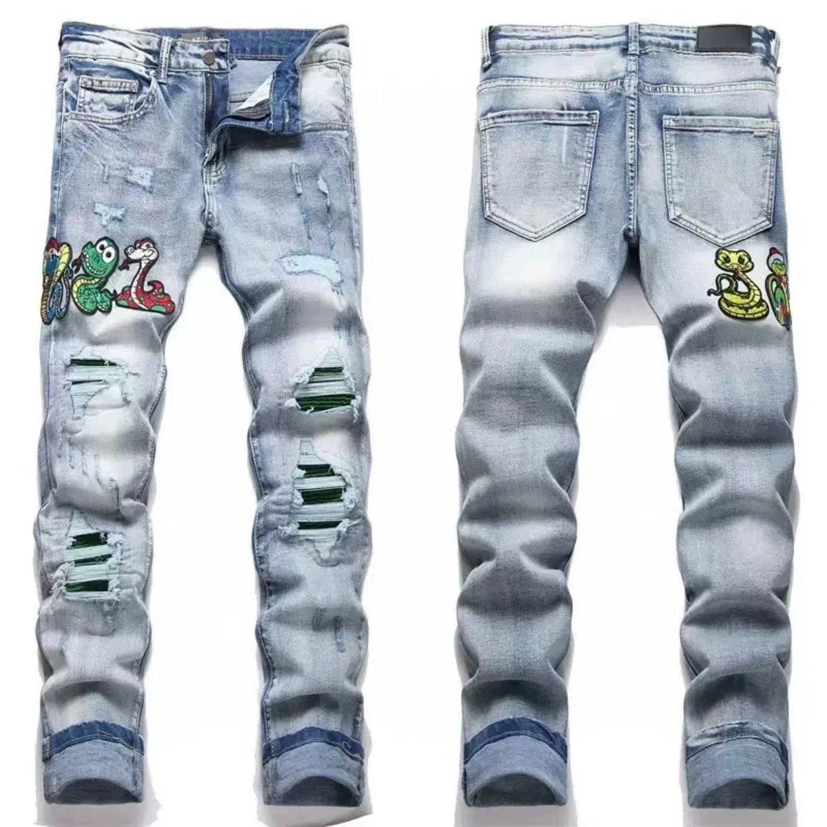 GMAM Heavy Craft Washed Distressed High Street Embroidered Unisex Jeans