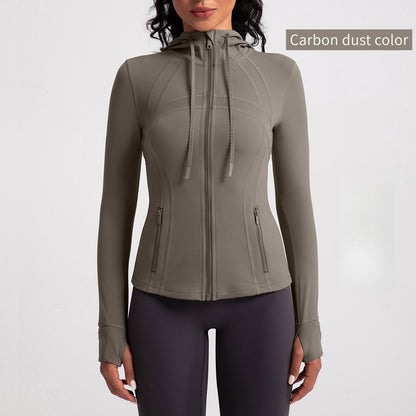 Athena Liu hooded yoga jacket for women, slim fit, zipper, running, fitness, sports jacket